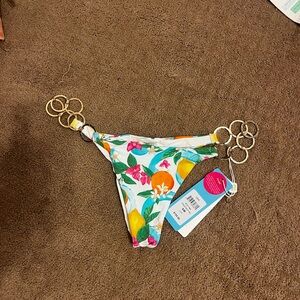 Beach Bunny Floral Bikini Bottom with Gold Ring Accents - SM